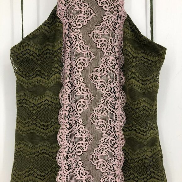 Free People Natasha Pink Green lace halter  mini bodycon dress - Picture 11 of 16